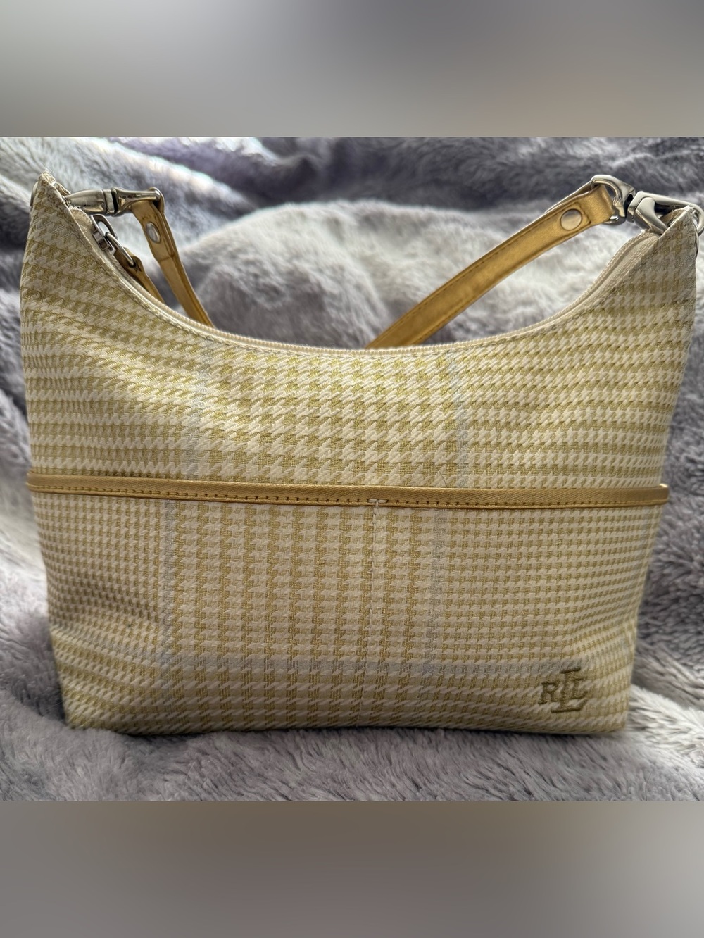 Ralph Lauren Yellow Cream Houndstooth Shoulder Bag